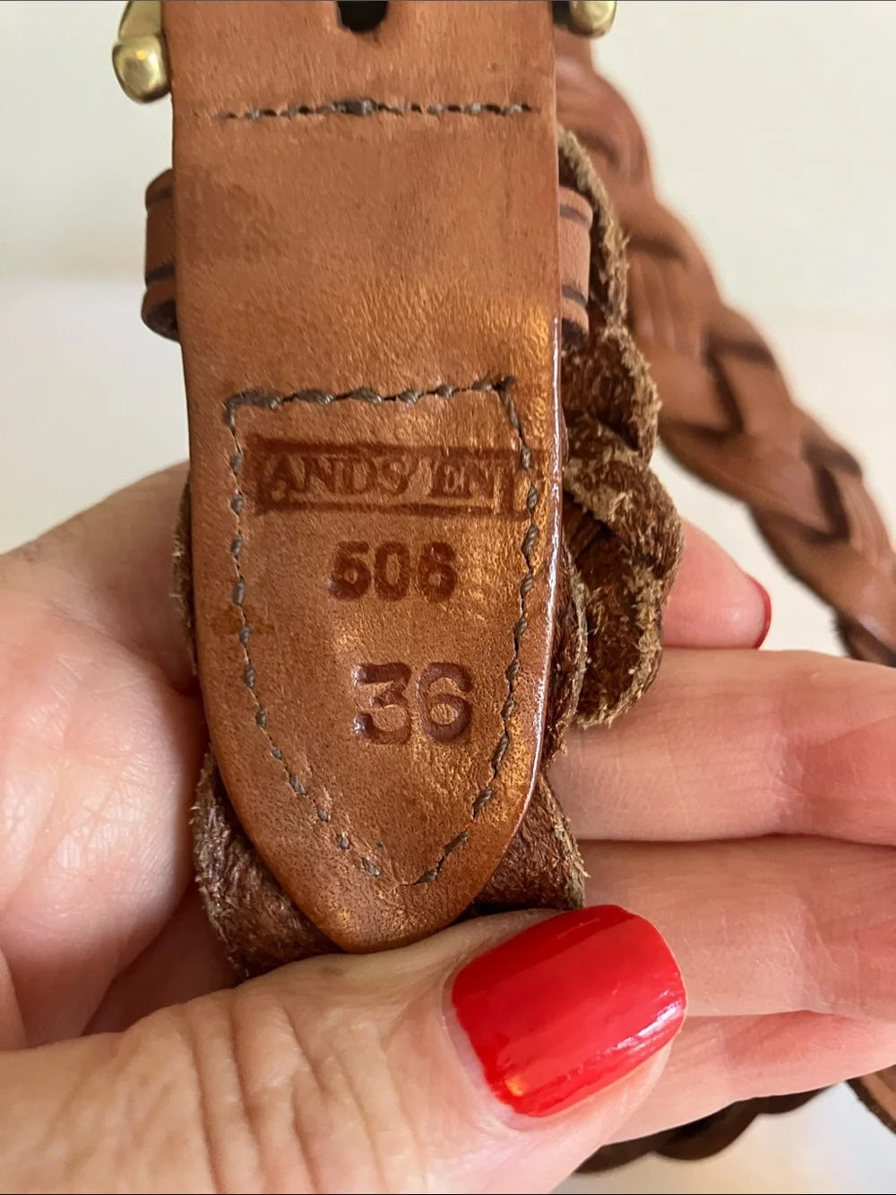 Lands' End Braided Leather Belt in Brown with Gold Buckle